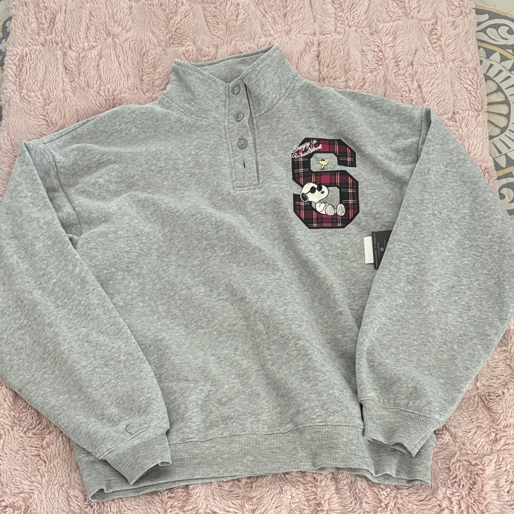 Grayson Threads Gray Sweatshirt with Plaid Snoopy Patch